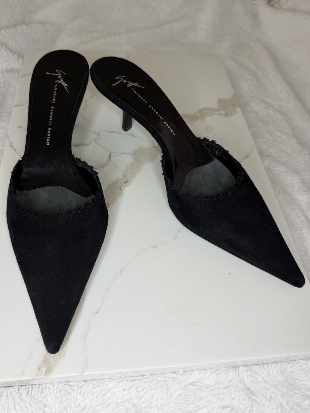 Giuseppe Zanotti Black Pointed Suede Mule Heels